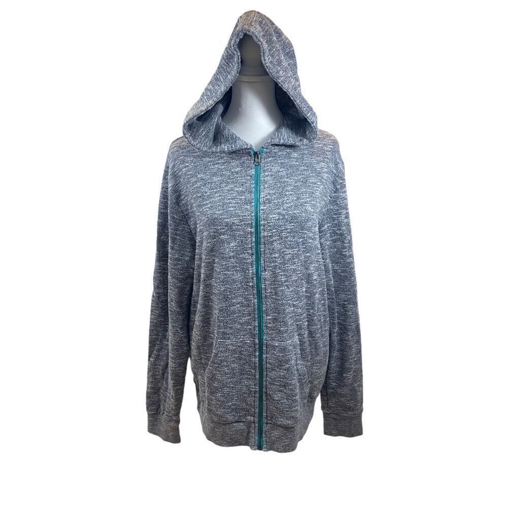 Five Four Brand Ladies Navy and White Marled Full‎ Zip Hoodie Sweatshirt Large